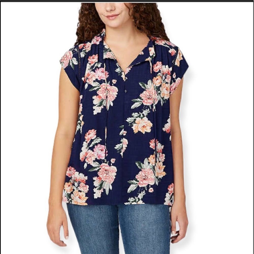 BUFFALO DAVID BITTON Woven Jaquard Top XL Flutter Sleeve New with Tag
